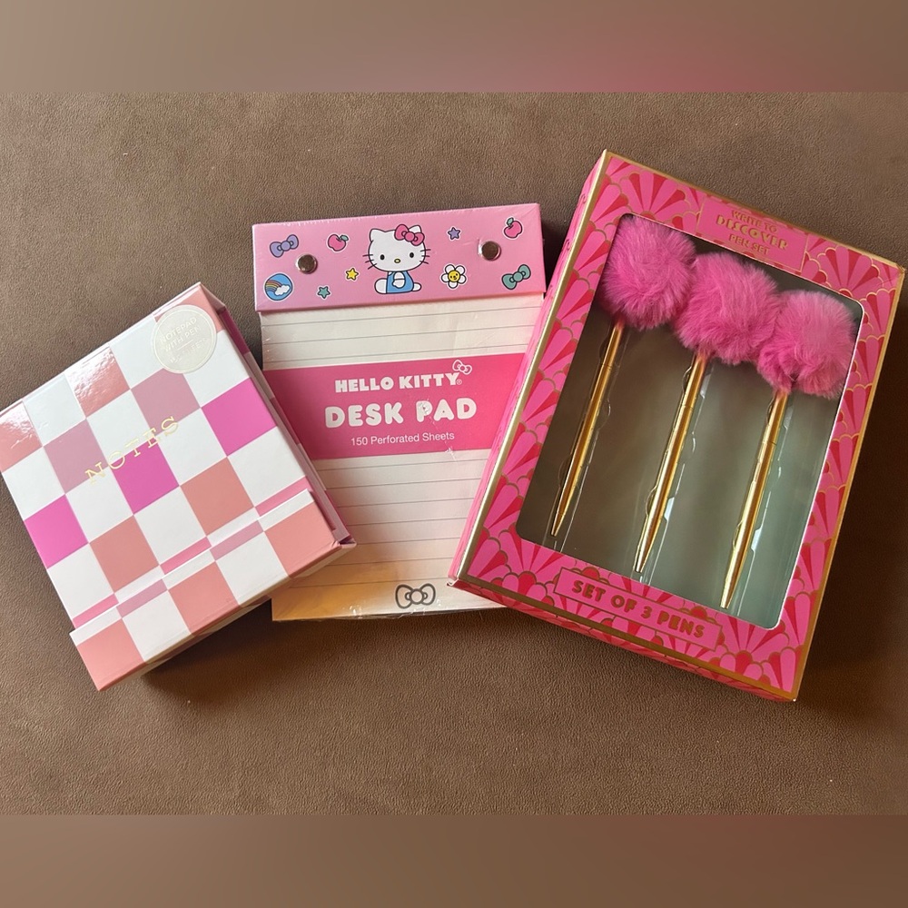 Stationary Bundle 3 Piece Set Notepad Pens and Desk Pad All Ages Valentines Gift